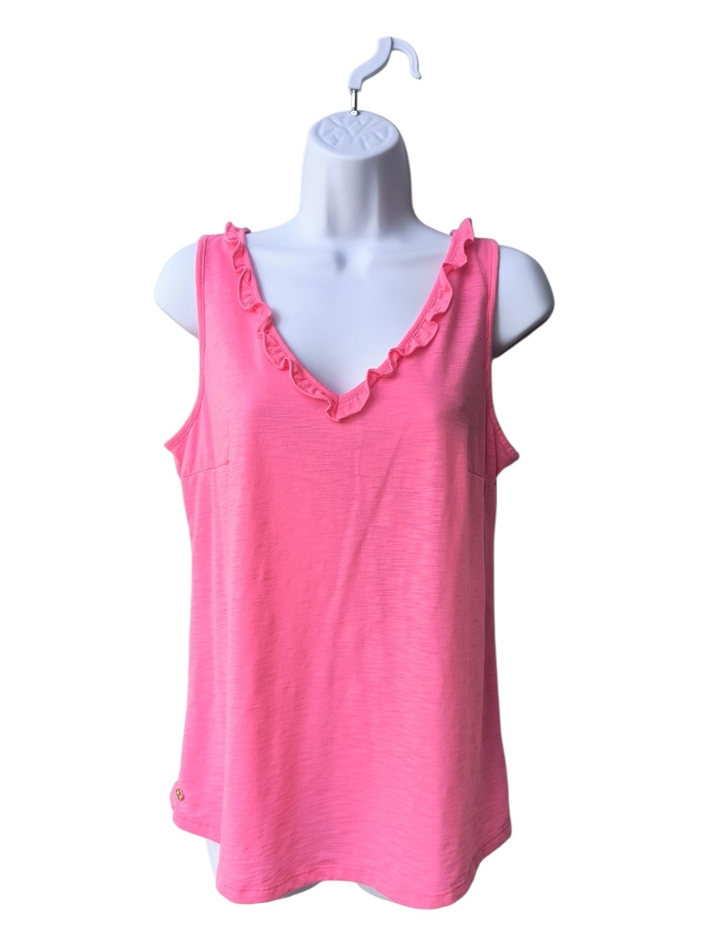 Lilly Pulitzer Gigi Ruffle V-Neck Resortwear Barbie Tank Top In Roxie Pink M
